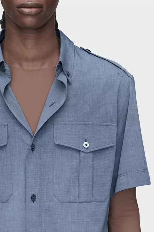 Folded Collar Short-Sleeve Shirt - Shirts
