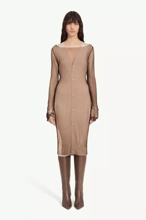 Ribbed midi dress with overlay