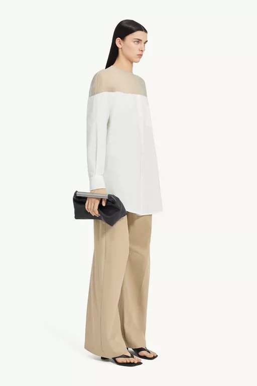 High-Cut Cotton Poplin Shirt - Tops