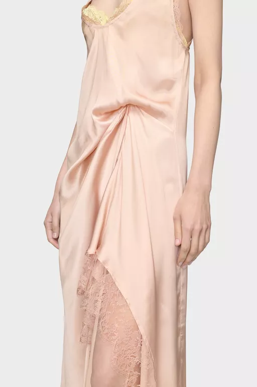 Vestido midi de seda con encaje - Vestidos Midi