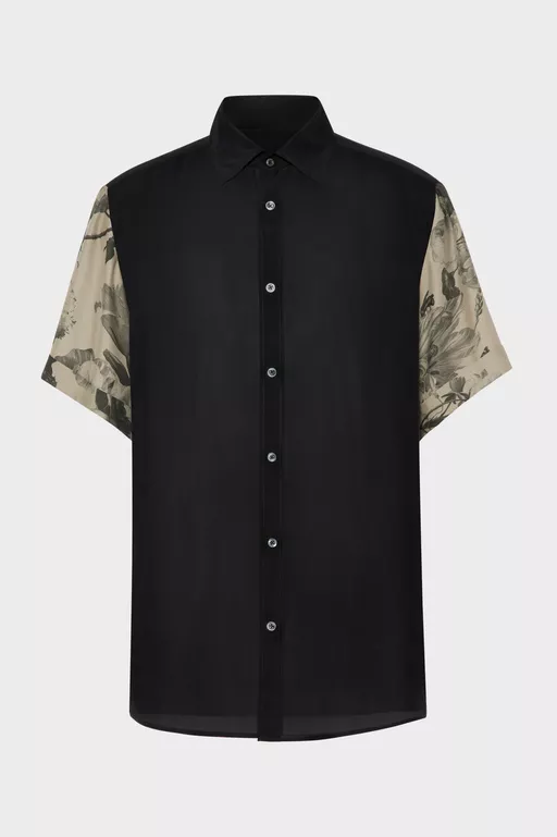 Floral Sleeve Silk Shirt - Shirts