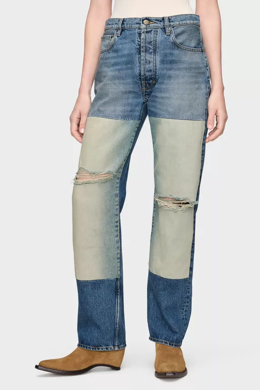 Patchwork Panel Jeans - Denim
