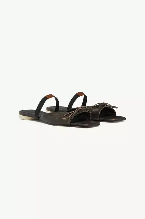 Bow-detailed leather slingback shoes - Sandals