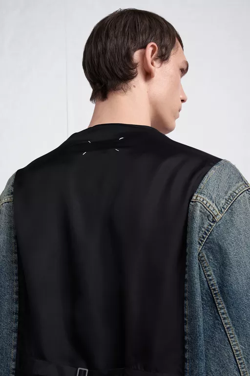Distressed Collarless Denim Jacket - Jackets