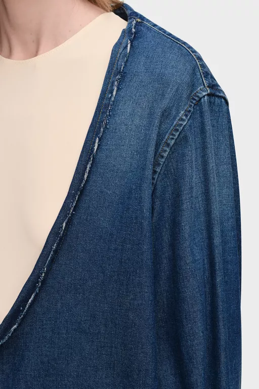 Folded Collar Denim Shirt - Shirts