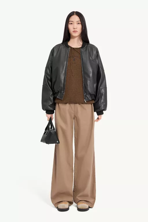 Faux leather jacket with rib-knit trim - Jackets