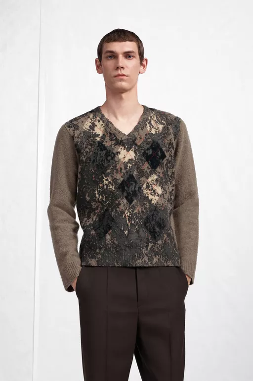 Argyle Virgin Wool Sweater - V-neck