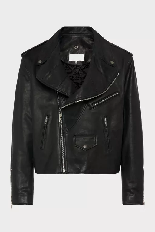 Folded Collar Leather Biker Jacket - Jackets