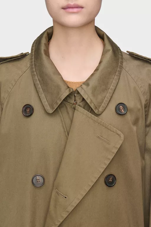 Folded Collar Cotton Trench Coat - Raincoats