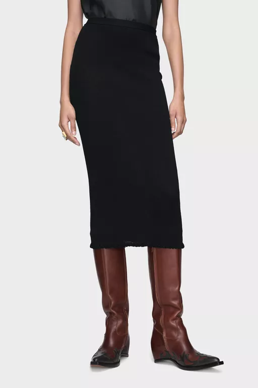 Ribbed Wool Midi Skirt - Midi Skirts