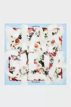 Blanc et bleu clair - Foulard en soie &agrave; imprim&eacute;