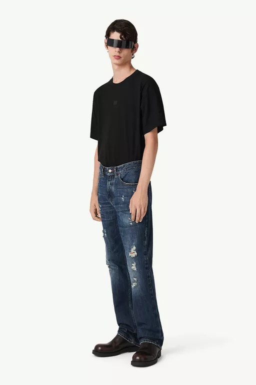 Distressed wash denim jeans - Denim