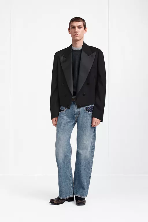 Cropped Double-Breasted Tuxedo Jacket - Jackets