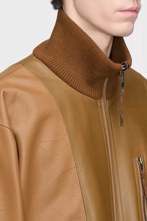 Spliced Leather Bomber Jacket - Jackets