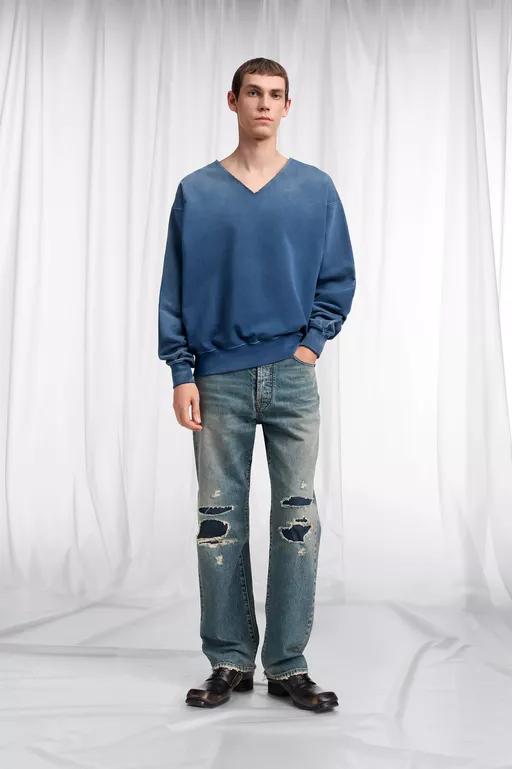Washed V-Neck Cotton Sweatshirt - Sweatshirts