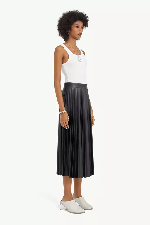 Pleated Faux Leather Midi Skirt - Skirts
