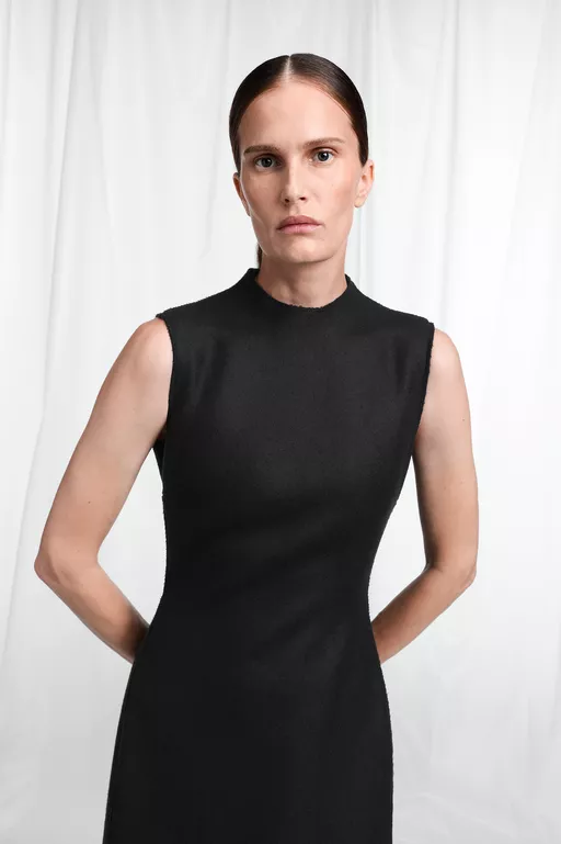 Vestido Largo de Lana Virgen con Cuello Alto - Vestidos Midi