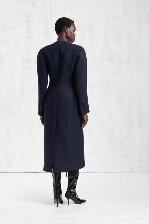 Collarless Virgin Wool Coat - Coats