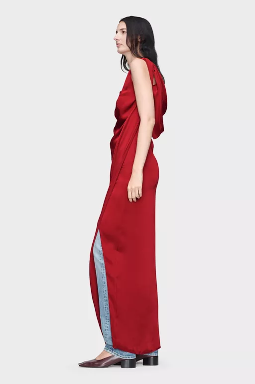 Satin Draped Maxi Dress - Maxi Dress