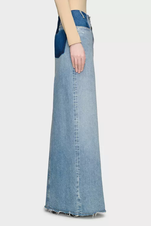 Two-Tone Denim Maxi Skirt - Long skirts