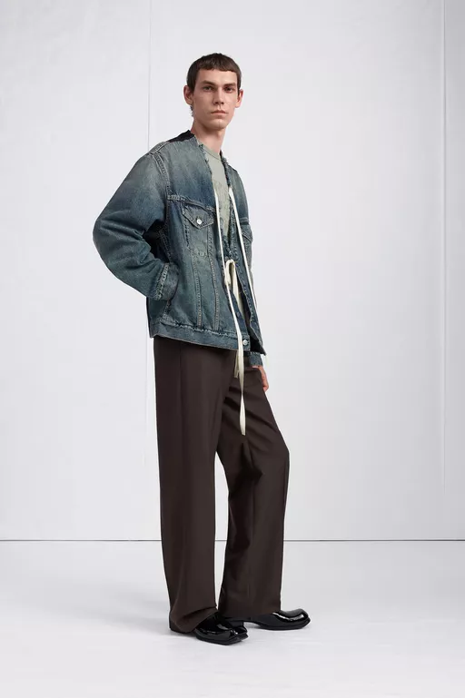 Distressed Collarless Denim Jacket - Jackets
