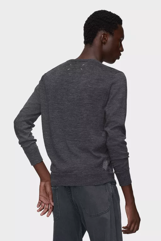 Maglione in misto lana con toppa - Girocollo