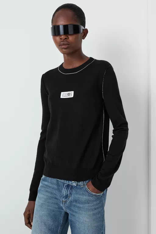Contrast-trimmed wool blend knit jumper - Knitwear