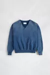 Blue - Washed V-Neck Cotton Sweatshirt