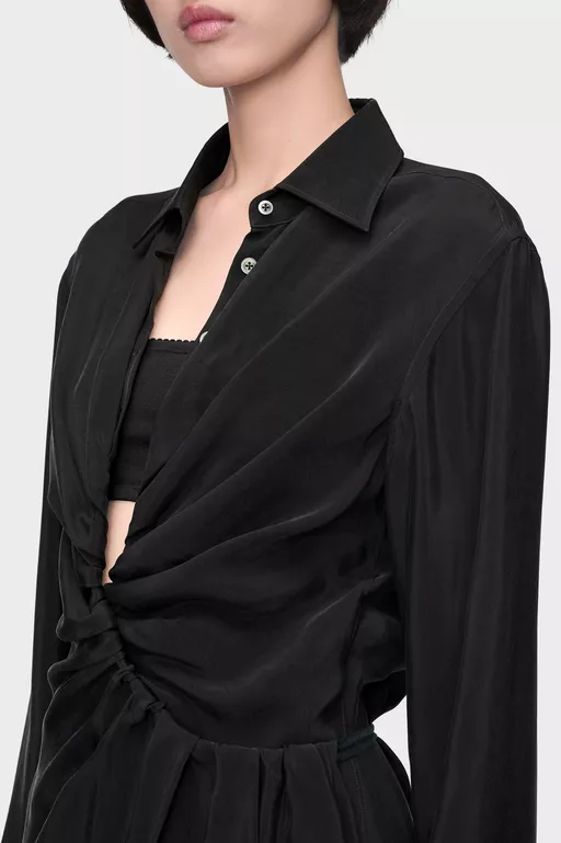 Draped Shirt Dress - Midi Dress