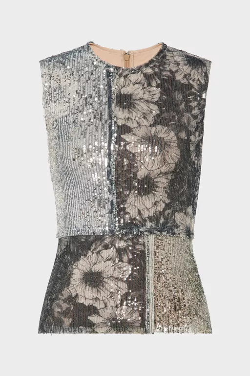 Sequin Floral Top - Tops