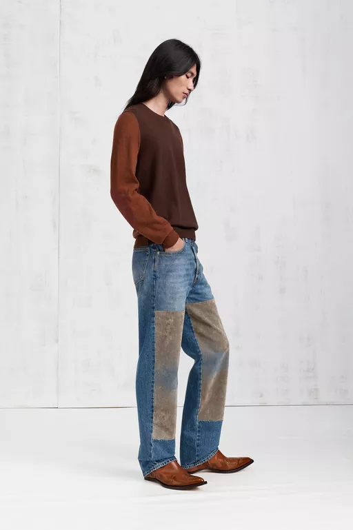Tapestry Panel Jeans - Denim