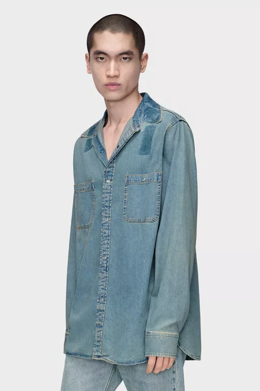 Taped Denim Shirt - Long-sleeved Shirt