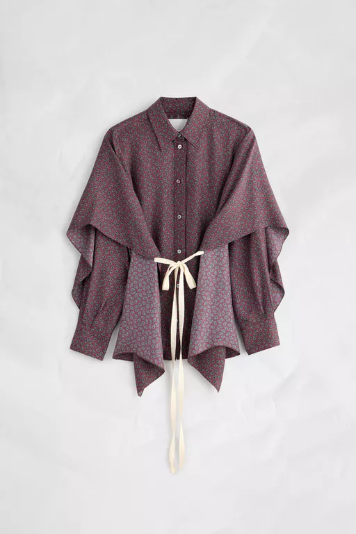 Cape-Sleeve Paisley Print Shirt