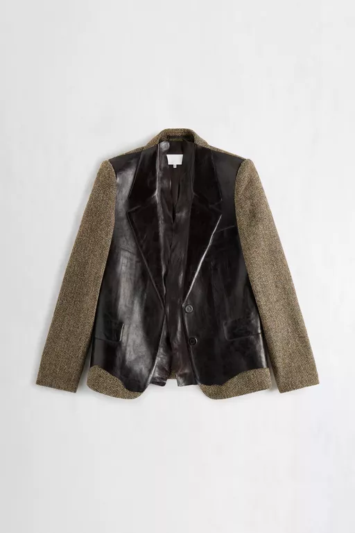 Leather Fused Herringbone Blazer