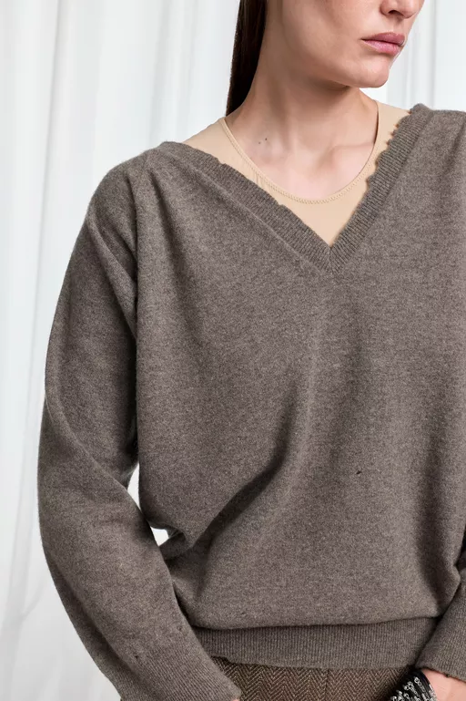 Jersey con Cuello de Pico Drapeado - Cuello en V