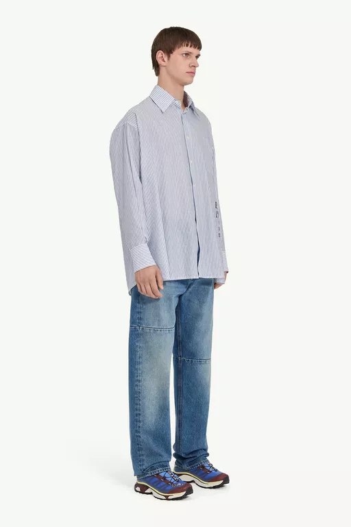 Asymmetric striped poplin shirt - Shirts