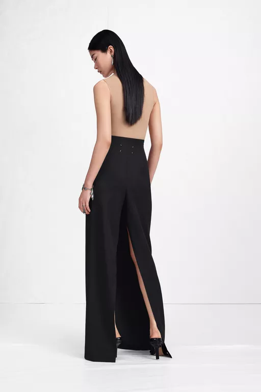 High-Waist Virgin Wool Column Skirt - Long skirts