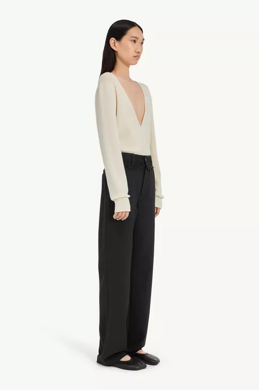 Tailored trousers with denim waistband - Pants