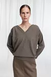 Mud brown - Draped V-Neck Sweater