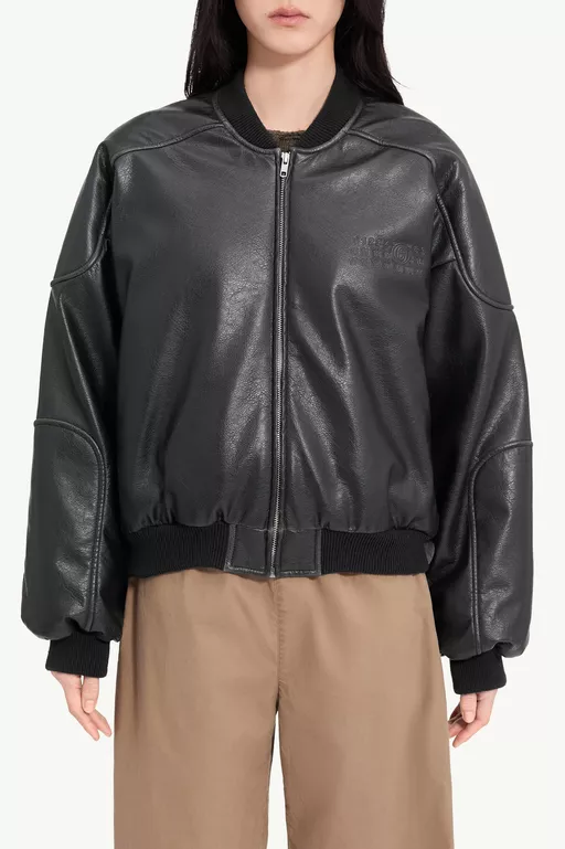 Faux leather jacket with rib-knit trim - Jackets