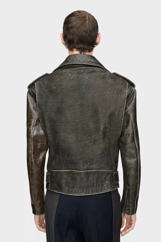 Distressed Leather Biker Jacket - Jackets