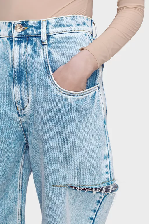 Denim jeans with slash details - Denim