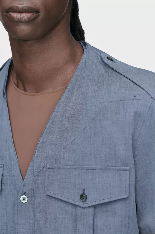 Folded Collar Short-Sleeve Shirt - Shirts