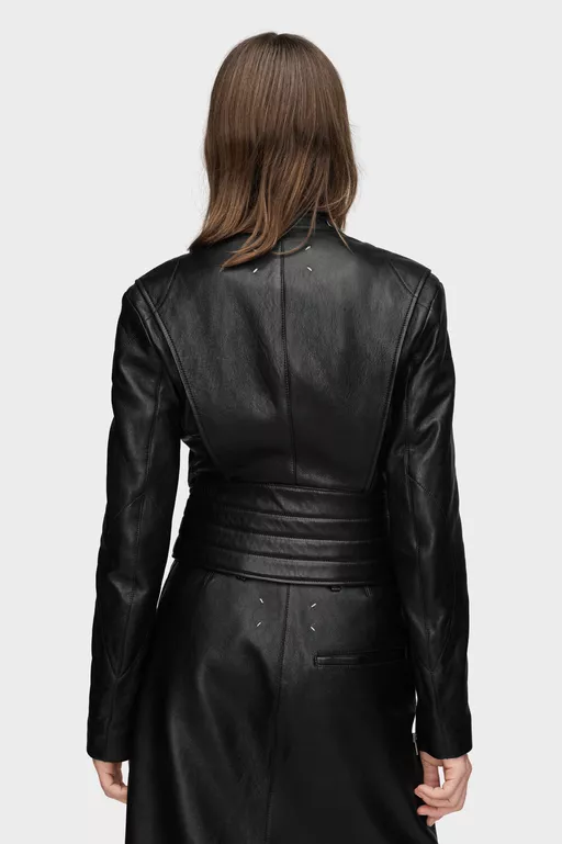 Folded Collar Leather Jacket - Jackets