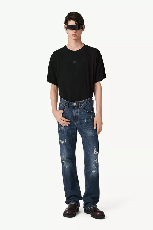 Distressed wash denim jeans - Denim