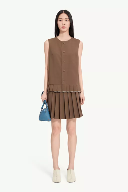Pleated wool blend sleeveless top - Short-sleeved Top