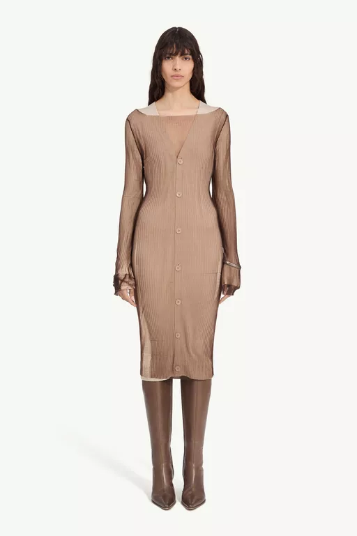 Ribbed midi dress with overlay - Cardigan