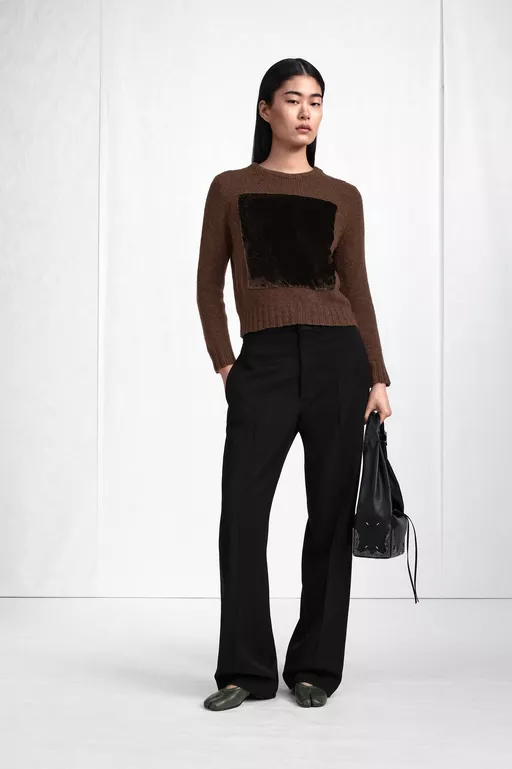 Velvet-Panel Wool Sweater - Crewneck