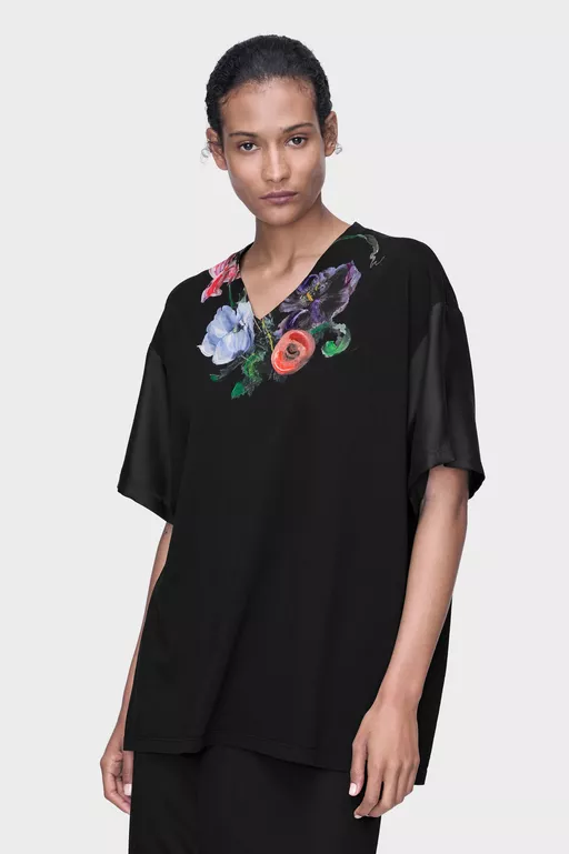 T-shirt in cotone e seta con motivo floreale - T-shirts