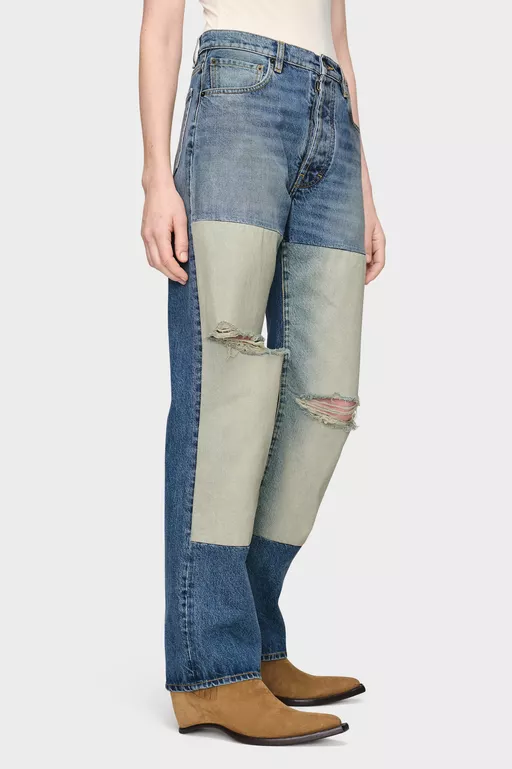 Patchwork Panel Jeans - Denim